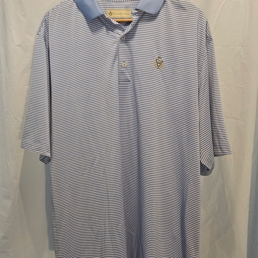 EUC Donald Ross Golf Polo Short Sleeve Shirt Blue/White Striped Men's  Size XL